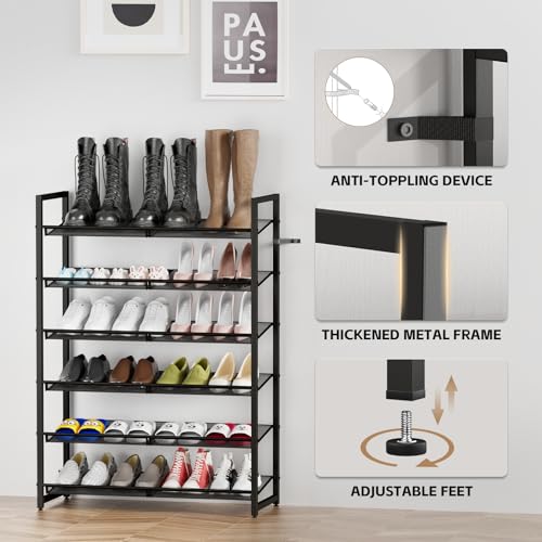 Image of Shoe Rack, 6-Tier Metal Shoe Organizer, Tall Shoe Rack for Closet,entryway,Garage, with Adjustable Flat or Angled Shelves, Holds 18-24 Pairs,Shoes that can accommodate The Whole Family.