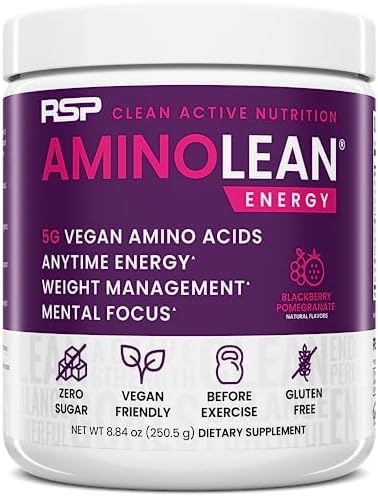 RSP AminoLean – All-in-One Pre Workout, Amino Energy, Weight Management Supplement with Amino Acids, Complete Preworkout Energy for Men & Women, Blackberry Pomegranate, 30 Servings