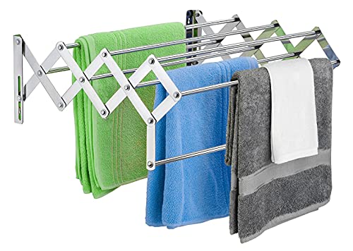 Image of Plantex Stainless Steel Foldable Clothes Drying Rack /Cloth /Towel Stands for Drying Clothes - Wall Mount (Chrome - 24 inch)