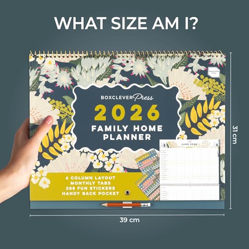 Boxclever Press Family Home Planner 2026 Calendar UK. Spacious Family Calendar 2026 runs Jan - Dec’26. Wall Calendar 2026 with 6 Column Layout. Family Planner 2026 with Tabs & Stickers. - Image 6