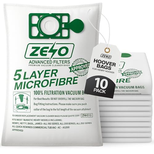 ZENO Hoover Bags for Henry Hoover 10 Pack | HEPA-Flo Numatic Bags | 5 Layer Construction | High Filtration & Superior Cleaning Performance | Replacement for NVM-1CH / 907075