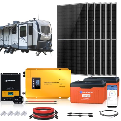 Image of ECO-WORTHY 1200W Solar Kit 6*195W Panels + 3000W Inverter + 2*314AH Battery | 60A MPPT Controller with Bluetooth, UPS Inverter Charger, 12.8V Li-Battery, for Fifth-Wheel Trailers, Off-Grid Use