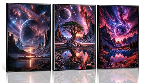 3pcs Space with Mountains Canvas Prints Wall Art Unframed,12x16 inches