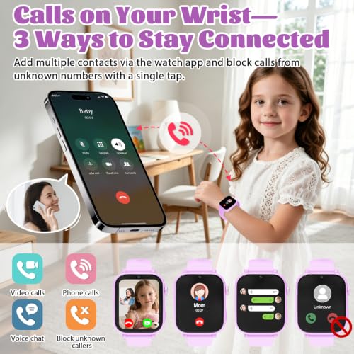 Image of 4G Kids Smart Watch for Boys Girls with GPS Tracker, SOS, Two Way Call Video Calling Voice Chat,School Mode, Alarm Clock,Safe Zones,Pedometer,Stopwatch,Games Children Smartwatch for 4-12 (4G Purple)