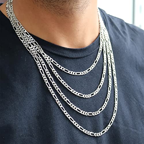 Ochcoh Silver Chain For Men Figaro Chain 4Mm Sterling Silver Chain Necklace For Men 16 Inch Silver Necklace For Men Mens Silver Necklace Diamond Cut Sterling Silver Figaro Chain For Men Mens Gifts #TOP5