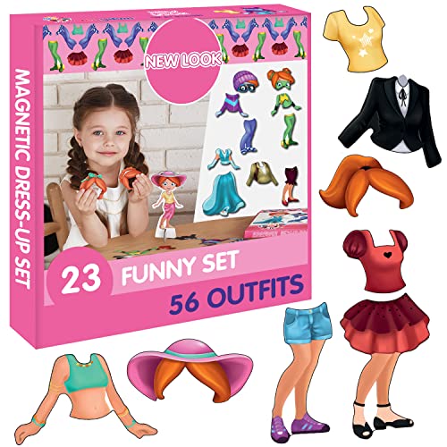 magdum New Look - Poupée d'habillage magnétique, 56 Options de vêtements - Poupée magnétique avec des vêtements pour Filles - 23 pièces de vêtements...