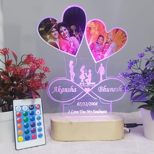 Image of Gift for Her as Personalized 3D Illusion Photo Multi Color Custom Acrylic Lamp Gift. 3D Night Light Gift for Wife. Custom Led Lamp Gift for Girlfriend