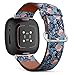 CJBROES Replacement Leather Watch Band, Compatible with Fitbit Versa 3 and Fitbit Sense of Wristband Bracelet Accessory - Tropical-Flowers-Isolated
