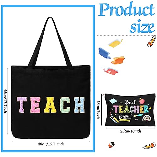 Image of Silkfly 2 Pcs Teacher Tote Bags Kit - Teacher Tote Bags and Makeup Bag