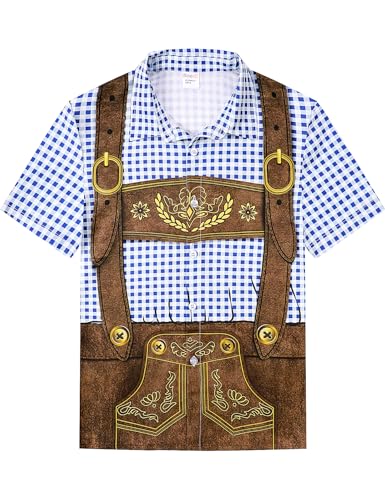 Roseelf Boys German Bavarian Oktoberfest Lederhosen Button Down Short Sleeve Shirt