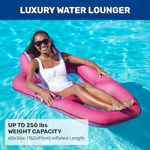 Aqua Luxury Water Pool Lounge – Extra Large – Inflatable Pool Floats for Adults with Headrest, Backrest, Footrest & Cupholder – Burgundy/Navy Stripe by Aqua LEISURE - Image 2