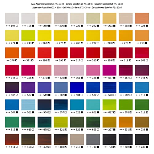 Amsterdam Standard Series Acrylic Paint Set for Beginners | Trial Set (73 x 20 ml Tubes) | Base Colour Selection