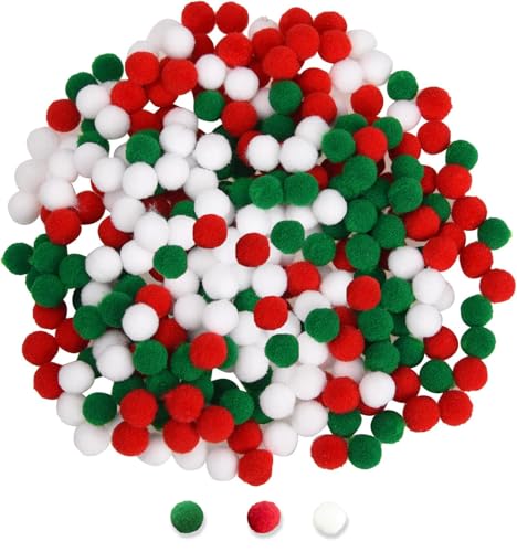 500 Pièces 10mm Pompons de Noël Multicolores - Mini Loisirs Créatifs pour Enfants - Décoration Amusante pour Bricolage et Noël (Rouge, Blanc, Vert)