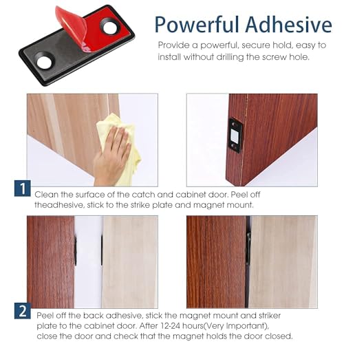 Image of Boniry Magnetic Door Catch,Ultra Thin Cabinet Magnetic Catch with Strong Adhesive Sticker & Screws, Slim Drawer Magnets Locks Furniture Safety Latches (Black, 4)