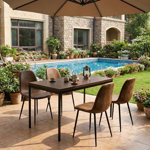 Chaises de jardin lot de 4 structure metal imitation velours marron - 2