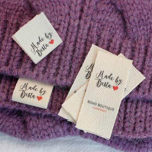 Étiquette vêtement personnalisée en coton bio avec logo pour création fait main x100