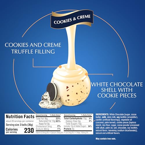 Image of Lindt LINDOR Cookies and Creme White Chocolate Candy Truffles, Chocolates with Smooth, Melting Truffle Center, 60 Count Box