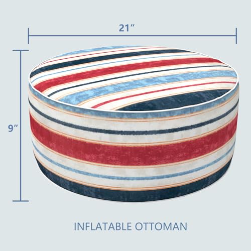 LVTXIII Inflatable Stool Ottoman Footrest with Handle, Decorative Fade-Resistant Foot Stool, Indoor or Outdoor Pouf for Home Garden and Camping Use, D21 x W 21 x H9, Stripe Red Blue - Thumbnail 3