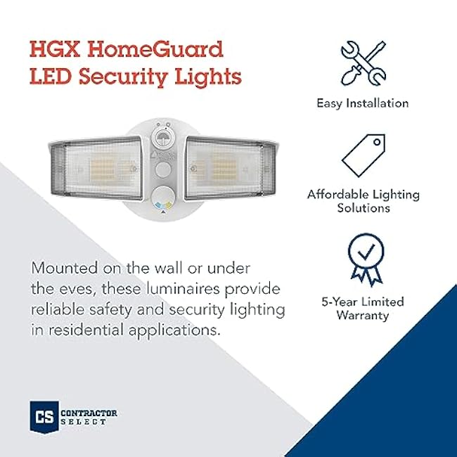 Lithonia Lighting HGX LED 2SH ALO SWW2 120 PE WH M2 HomeGuard LED Outdoor Security Floodlight, Adjustable Light Output, Switchable CCT, Photocell, 2-Lights, White