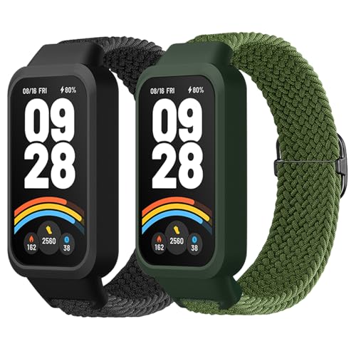 RenSheng 2 Stücks Armband kompatibel mit Xiaomi Smart Band 9 Active Sportarmband, Weiches Elastisches Geflochtenes Armband für Xiaomi Smart Band 9 Active Armbänder