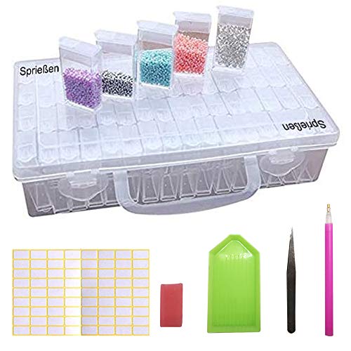 Sprießen Caja De Bordado De Diamante?64Rejillas Caja De Pintura De Diamante+kit de pintura de diamantes?Accesorios de pintura de diamantes con adhesivos adecuados para diamantes de imitación, cuentas