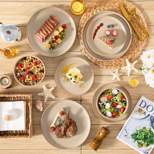 Geschirrset 6 Personen, vancasso PLAYA 18tlg Tafelservice 6 Personen Modern, Steingut Geschirrset, Beinhaltet Schüssel, Dessertteller und Speiseteller, Spülmaschinenfest, Braun