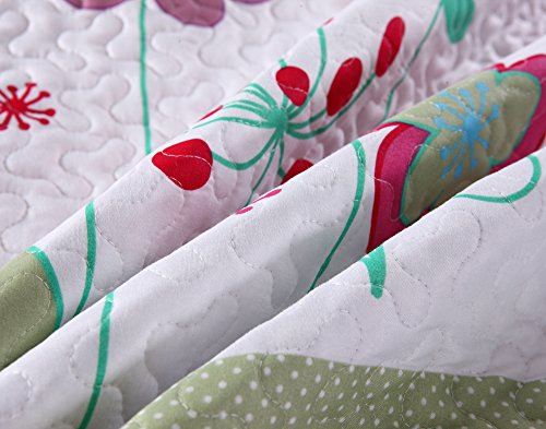 MarCielo 3 Piece Kids Bedspread Quilts Set Throw Blanket for Teens Girls Bed Printed Bedding Coverlet, Full Size, Purple Floral Striped (Full) - Thumbnail 3