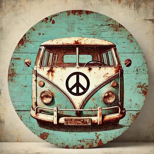 Miniatura 3 de 1 pieza de arte de pared de aluminio con letrero de la paz hippie de Van Peace, placa de metal retro envejecido, decoración de baño para habitación