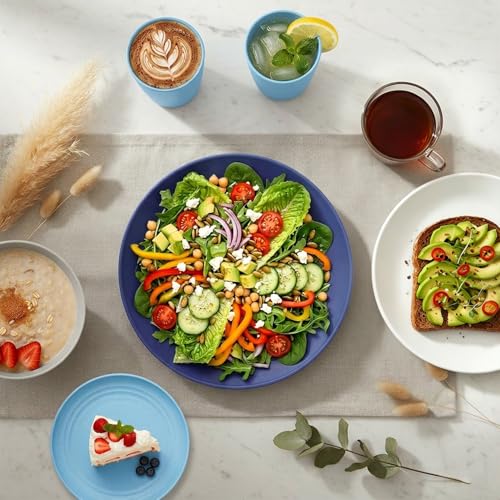 Image of Dinnerware Set 40 PCS Wheat Straw Dishes Set - Service for 8 Unbreakable Plastic Dish Set Microwave Safe Plates and Bowls Sets Lightweight Cups Sets Outdoor Dishes - Island Colors