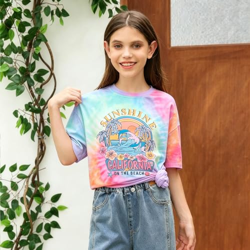 Image of Girls Graphic Shirts Oversized Sunshine T Shirt Short Sleeve Tee Tops Cute Trendy Girls Clothes for 5-14 Years