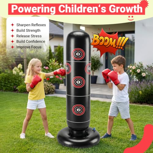 Image of Kid Punching Bag, Inflatable Punching Bag for Kids Age 3-14, Freestanding Boxing Bag for Boys & Girls, Kids Boxing Set for Martial Arts, Karate, Taekwondo
