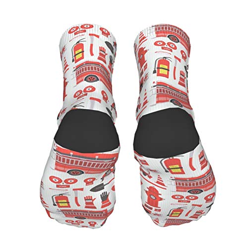 Fire Extinguisher 3d Red Fire Rescue Truck Firefighter Themed Printed Crew Socks Calf Knit Women Men Unisex Funny Clothing Party Clothes Gift Cozy Running Athletic Hiking Novel