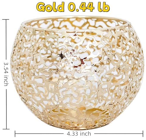 Metal Cut-Out Tealight Candle Holders Set of 2 – Geometric Lanterns for Table Centerpiece & Bathroom Spa – Shatterproof Holiday Decor, Winter Wedding (Gold*2) - Image 4