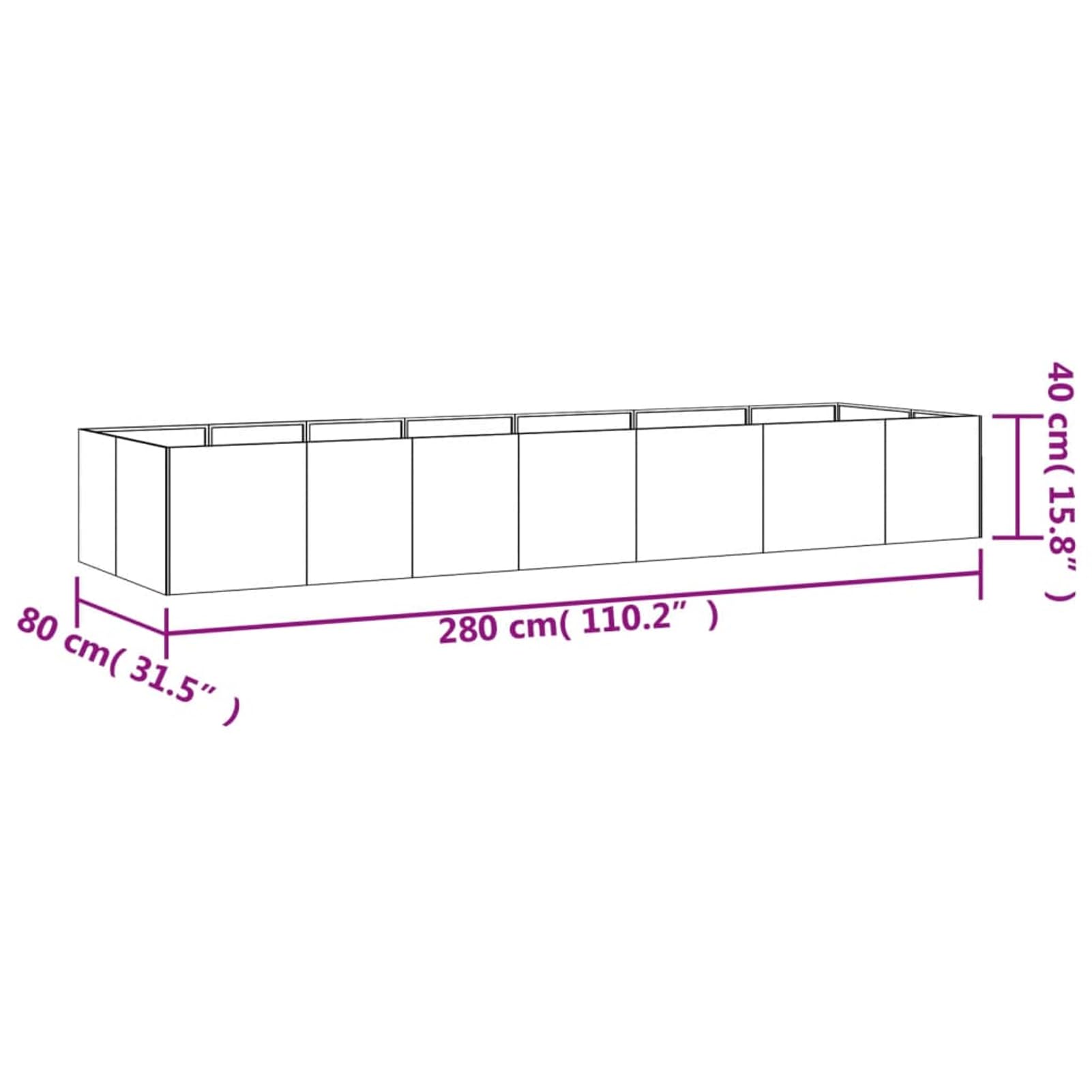 Gecheer Fioriera Rialzata da Giardino, vaso in acciaio corten 280x80x40 cm per piante da esterno, giardino, balcone, patio, decorazione outdoor, orto rialzato