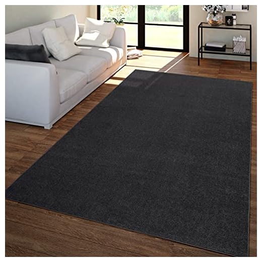 TT Home Salon Tapis Poils Ras Design Uni Moderne Et Intemporel, Couleur: Gris Noir, Dimension:80x150 cm