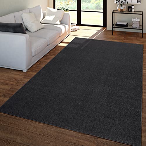 TT Home Salon Tapis Poils Ras Design Uni Moderne Et Intemporel, Couleur: Gris Noir, Dimension:80x150 cm