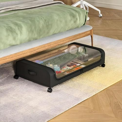 Image of Underbed storage box with wheels and lid Metal Frame Non-Woven Fabric use for home bedroom Rolling Organizer for Clothes Shoes Toys Blankets Space Saving Solution (PACK OF 1)