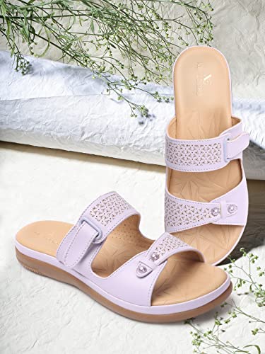 Image of XE Looks Women's Elegant Slip-On Sandals | Adjustable Velcro Straps with Modern Detailing | Stylish Perforated Design | Lightweight and Cushioned Doctor Slippers For Girls & Women