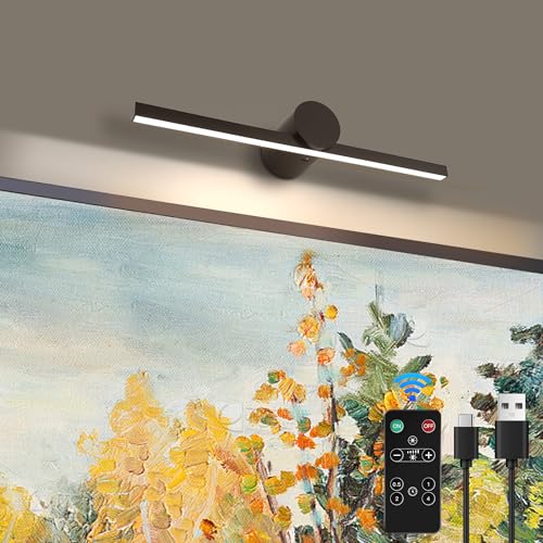 ZitoStory Battery Operated Picture Light with Remote,Wireless Dimmable Art Lights for Paintings Rechargeable Gallery Light Artwork Lighting for Canvas, Portrait (Black,11.41'' Inch)