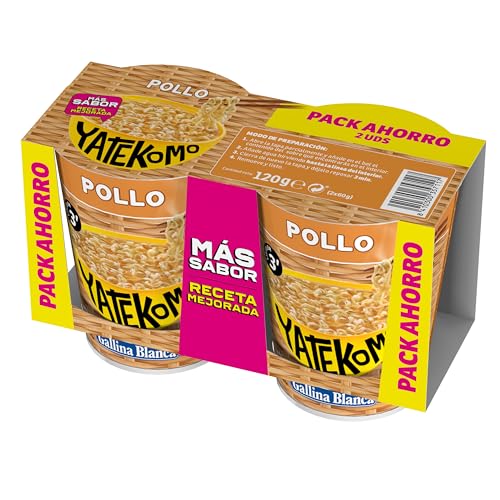 Yatekomo · Fideos Orientales Yatekomo de Pollo | Preparado de Noodles Orientales con Aderezo de Pollo. Fácil y Rápido de Preparar: Listo en 3 Minutos - 2 Boles de 60g, 2 raciones