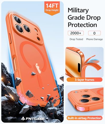 Image of FNTCASE for iPhone 17 Pro Max Case: [Compatible with Magsafe] Translucent Matte Cases with [Full Camera Protection] [Screen Protector] Military Grade Shockproof Protective Phone Cover - Orange