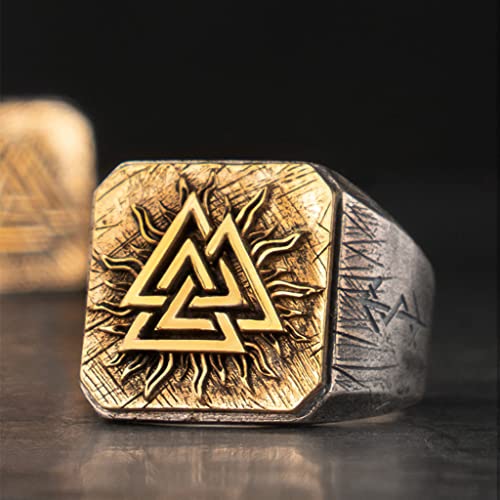 Bague Valknut viking argent 925 cadeau idéal avec perle de barbe
