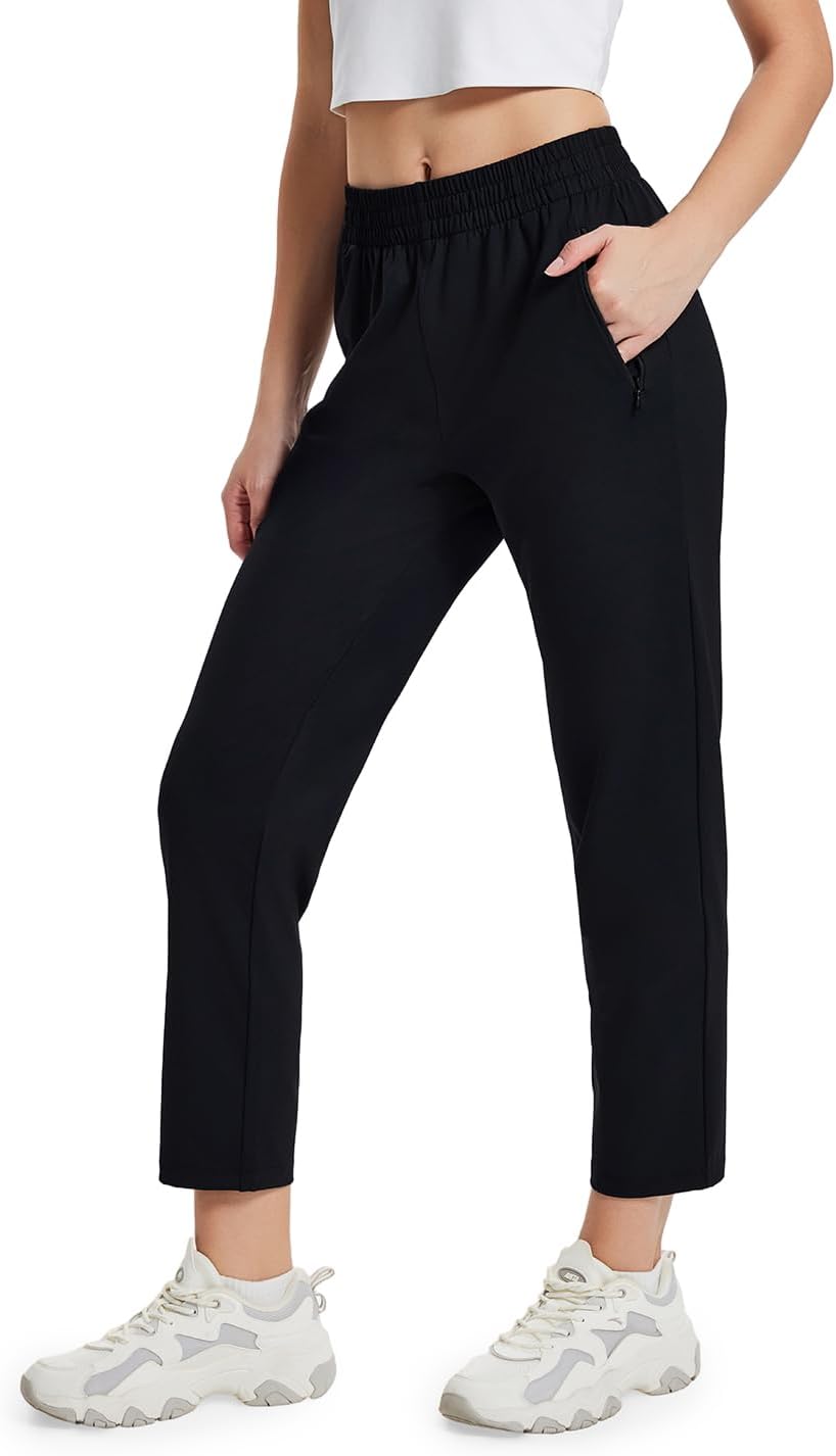 Yogipace Women's Petite/Regular/Tall Lightweight Stretch Pull-On Golf Ankle Pants,Travel Hiking Lounge Pant with Zip Pockets