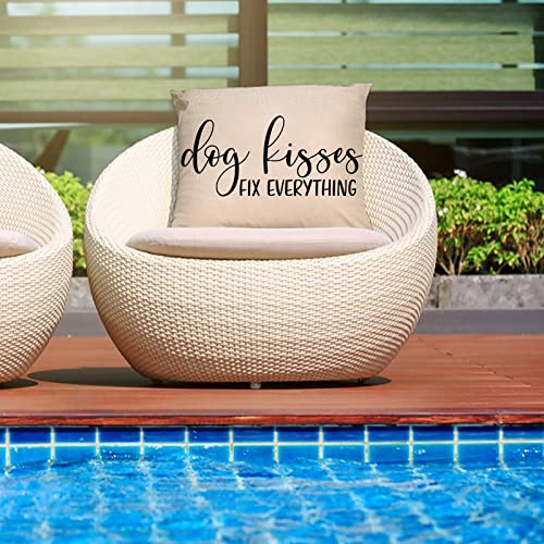 Fbcoo Dog Kisses Fix Everything Decorative Throw Pillow Cover, Rustic Farmhouse Quotes Pet Cushion Case Decor For Dog Lover, Home Square Pillowcase Decorations For Sofa Couch 18 X 18 Inch Cotton Linen #TOP6