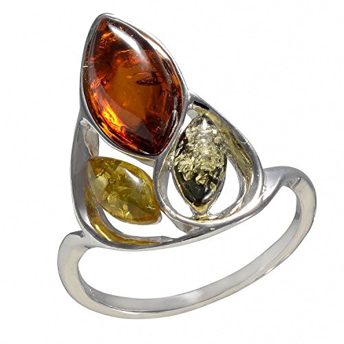HolidayGiftShops Anillo de ámbar Multicolor báltico de Plata esterlina y tamaño Abril: 9.5 HolidayGiftShops Anillo de ámbar Multicolor báltico de Plata esterlina y tamaño Abril: 9.5