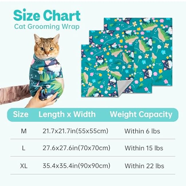 Cat Grooming Wrap, Cat Wrap for Cutting Nails, Self-Adherent Fabric Wrap for Cats, Cat Burrito Wrap Anti-Scratch, Anti-Escape, Multifunctional Swaddle Wrap Pet Tool 27.5¡Á27.5-H3v5QIWO