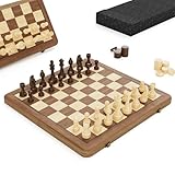 38 cm Holz Klapp-Schach- und Dame-Set, 2-in-1 Brettspiel, 7,6 cm König Staunton Figuren, 2 zusätzliche Damen