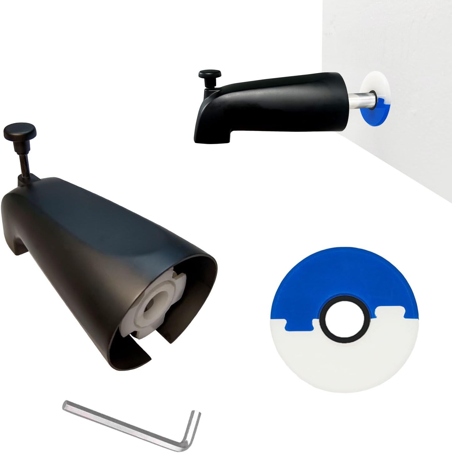 Spout Pipe Seal, Block Water Past Through Finished Wall, Tub Spout Water Leakage Disc Seal, Bath Wall Waterproof Protection for Copper and Galvanized Pipe (Sealing Disc & Matte Black Spout)