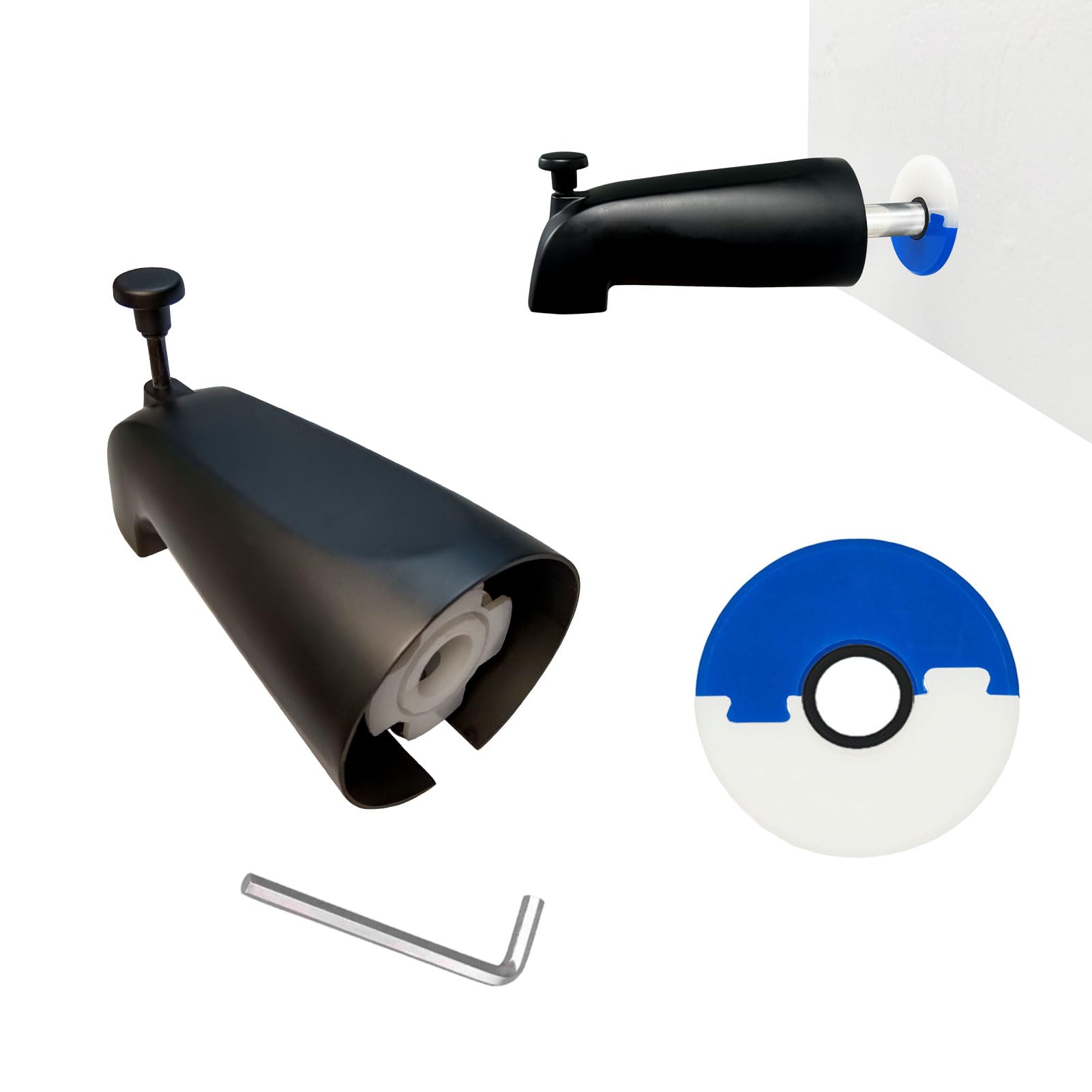 Spout Pipe Seal, Block Water Past Through Finished Wall, Tub Spout Water Leakage Disc Seal, Bath Wall Waterproof Protection for Copper and Galvanized Pipe (Sealing Disc & Matte Black Spout)