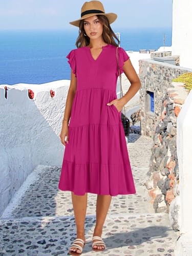 Image of ANRABESS Womens Summer Dress Ruffle Sleeve V Neck Midi Dresses Fashion Casual Fit Flowy Tiered Boho Beach Vacation Sundress
